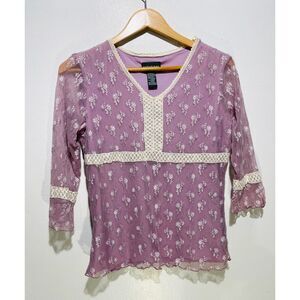 Notations Y2K blouse lace top empire waist shier romantic cottage women M